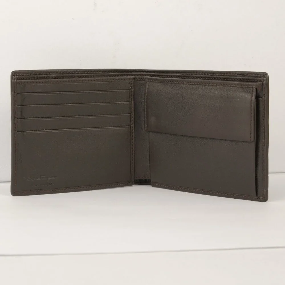 Ferragamo Smooth Leather Bifold Wallet, Dark Brown
